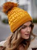 Wintermütze aus Baumwolle mit Bommel, Honig C31 - Online-Shop - Boutique